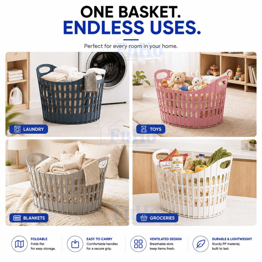 🇸🇬READY STOCK🇸🇬 FuHo Collapsible Laundry Basket || Strong Material Basket || 4 Colors Basket