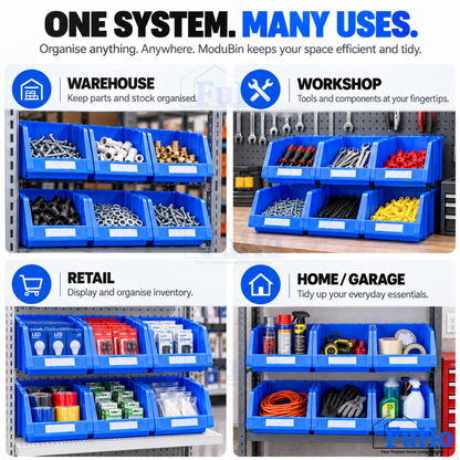 Fuho ModuBin Stackable Open-Front Storage Bin, Heavy-Duty Plastic