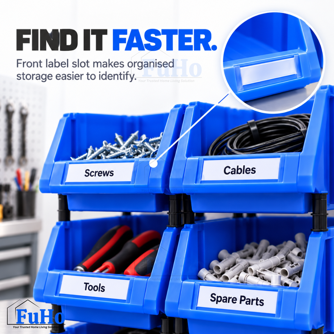 Fuho ModuBin Stackable Open-Front Storage Bin, Heavy-Duty Plastic