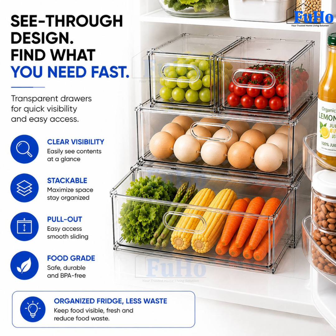 🇸🇬READY STOCK🇸🇬 FuHo Fridge Kitchen Storage Box Organizers | Storage Containers | Beverage | Kitchen Cabinet (KIT0030)