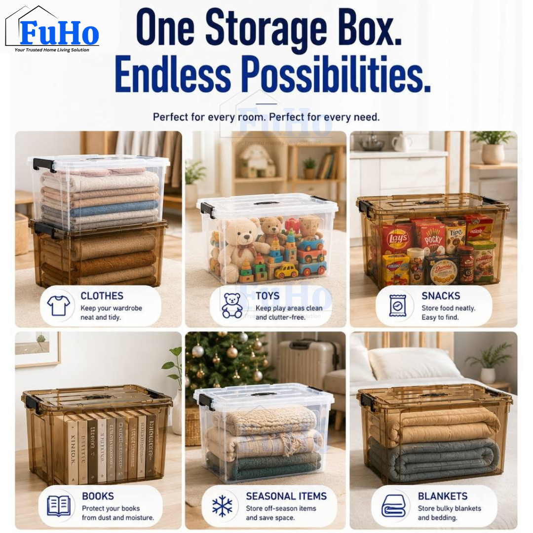 🔥(LOWEST PRICE) Fuho Transparent Storage Box | Plastic Container | Stackable Box (HL001)