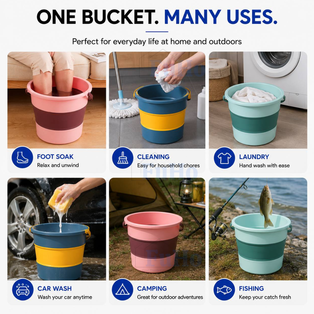 🇸🇬READY STOCK🇸🇬 Fuho Collapsible Bucket | Collapsible Pail | Portable Foldable Bucket Water Pail | Car Wash (HL0165)