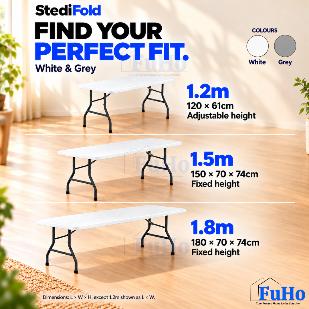 Fuho Foldable Table, Portable Indoor & Outdoor (1.2m, 1.5m, 1.8m)