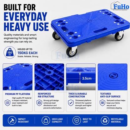 Fuho Industrial Lightweight Flat Trolley (Black, Blue)