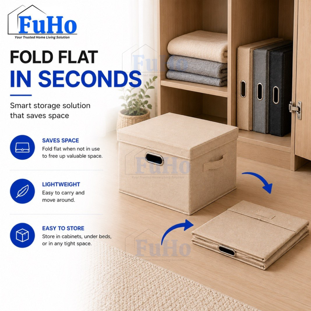 🇸🇬READY STOCK🇸🇬 FuHo Foldable Cotton Linen Storage Box | Storage Box | Collapsible Storage Box | (HL0257)
