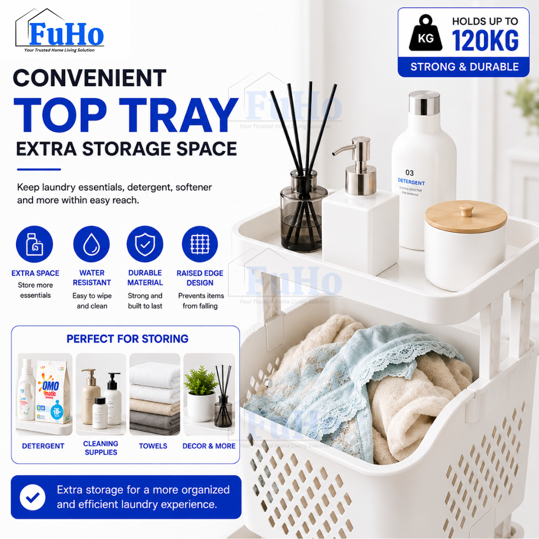 FuHo SortPro Laundry Cart | Collapsible Storage Trolley | Clothes Rack | Clothes Trolley | Laundry Basket (TL0055)