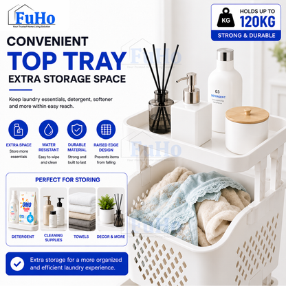 FuHo SortPro Laundry Cart | Collapsible Storage Trolley | Clothes Rack | Clothes Trolley | Laundry Basket (TL0055)