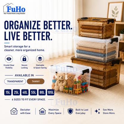 🔥(LOWEST PRICE) Fuho Transparent Storage Box | Plastic Container | Stackable Box (HL001)
