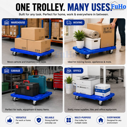 Fuho Industrial Lightweight Flat Trolley (Black, Blue)