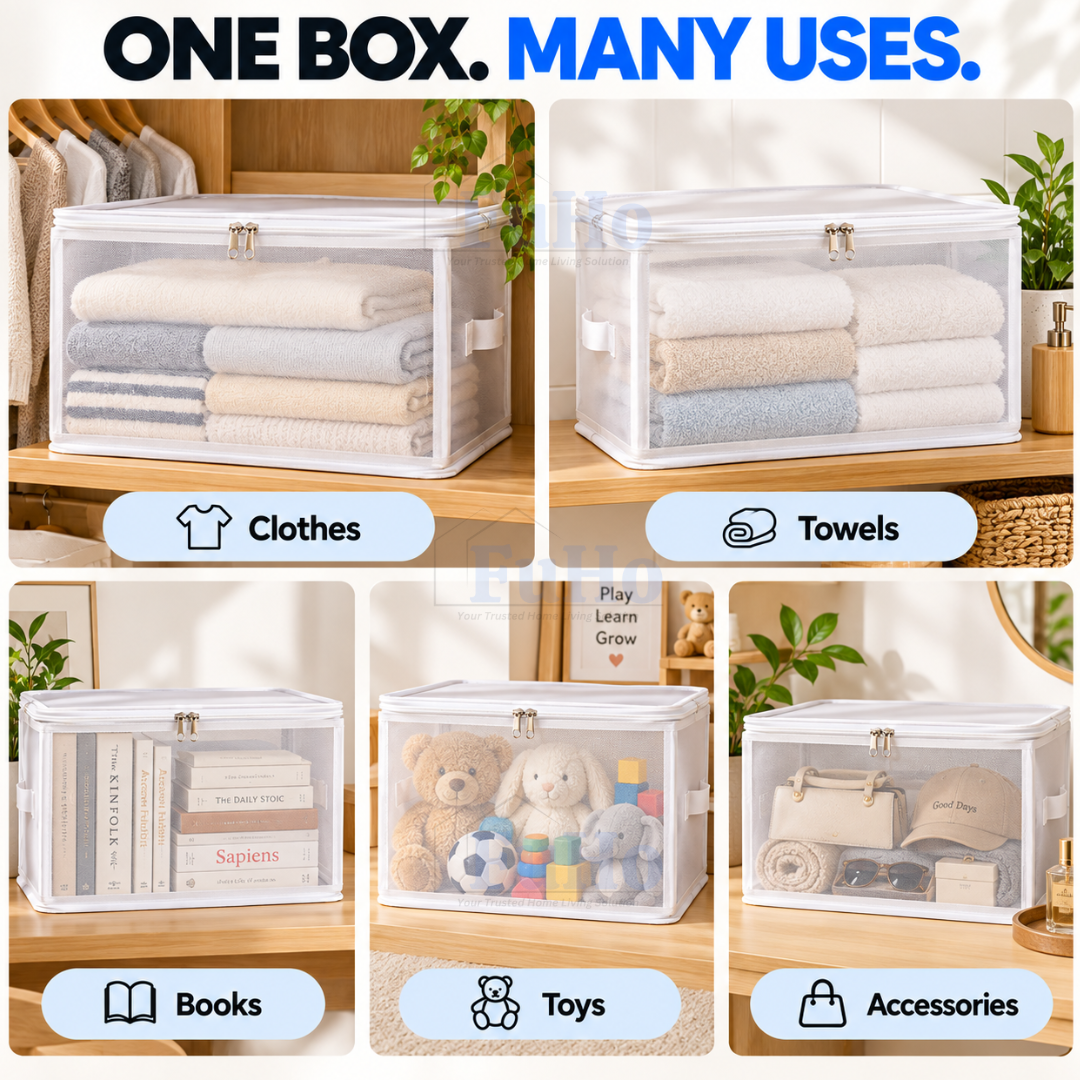 Fuho ViewFold Linen Storage Box with Handles, Foldable (6.7L to 47L)