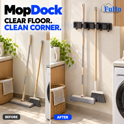 Fuho MopDock Wall-Mounted Broom & Mop Holder (2, 4 or 6 Slots)