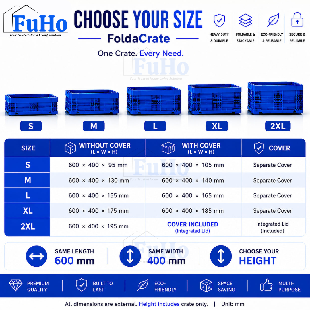 🇸🇬READY STOCK🇸🇬 FuHo Heavy Duty Collapsible Stackable Box | Industrial Box | Warehouse Box | Blue Crate (IND0001)