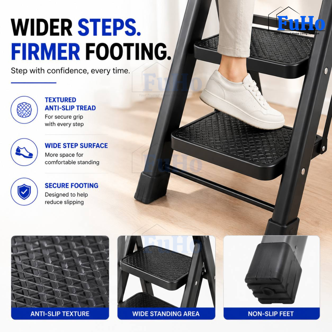 Fuho StepGuard Foldable Step Ladder with Handrail (3, 4, 5 Steps)