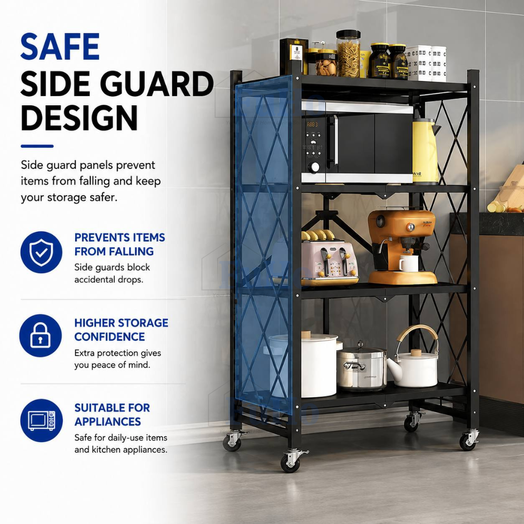 🇸🇬READY STOCK🇸🇬 FuHo Foldable Kitchen Storage Rack With Wheels | Kitchen Shelves | Kitchen Cabinet (KIT0062)
