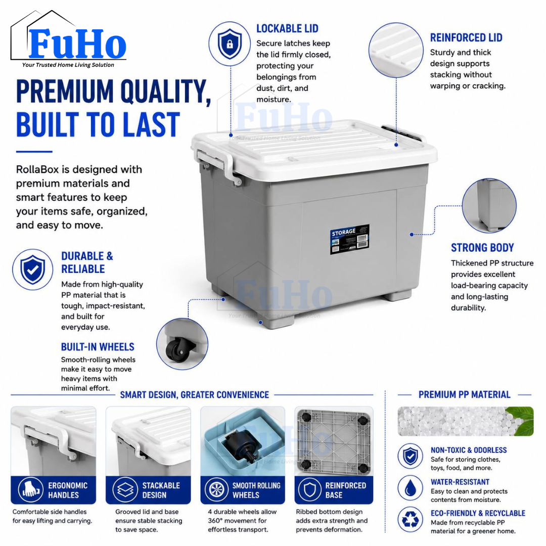 Fuho Transparent Storage Box With Wheel | Plastic Container | Stackable Box | Storage Box (HL0005)