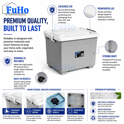 Fuho Transparent Storage Box With Wheel | Plastic Container | Stackable Box | Storage Box (HL0005)