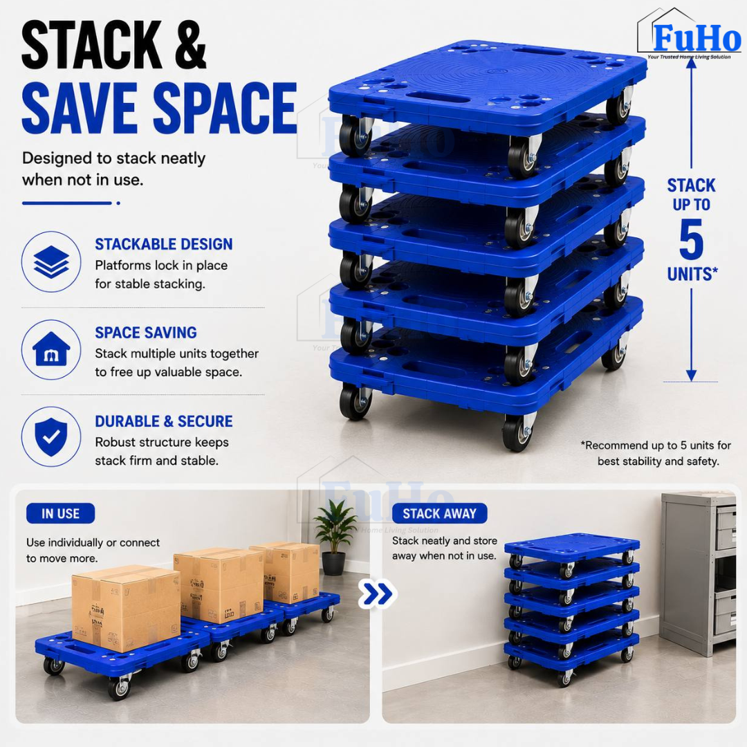 Fuho Industrial Lightweight Flat Trolley (Black, Blue)