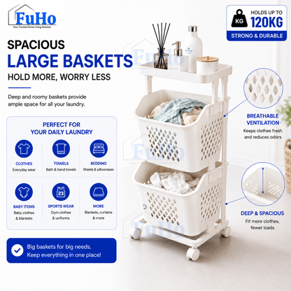 FuHo SortPro Laundry Cart | Collapsible Storage Trolley | Clothes Rack | Clothes Trolley | Laundry Basket (TL0055)