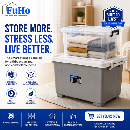 Fuho Transparent Storage Box With Wheel | Plastic Container | Stackable Box | Storage Box (HL0005)