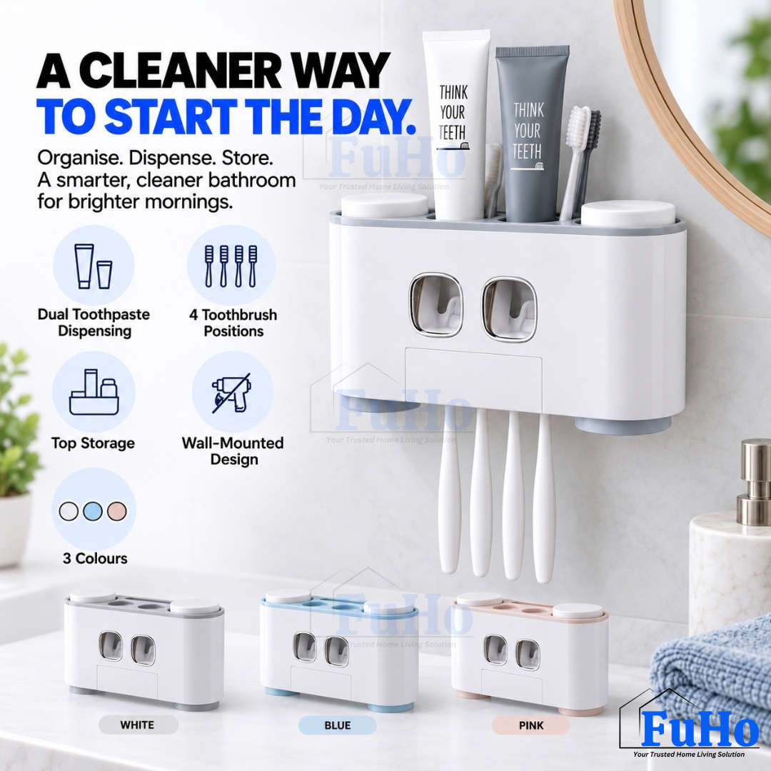 Fuho x Ecoco BrushDock Toothbrush Holder & Toothpaste Dispenser (3 Colours)