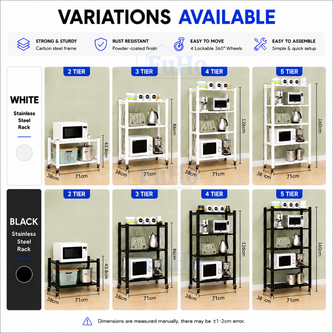 🇸🇬READY STOCK🇸🇬 FuHo Foldable Kitchen Storage Rack With Wheels | Kitchen Shelves | Kitchen Cabinet (KIT0062)