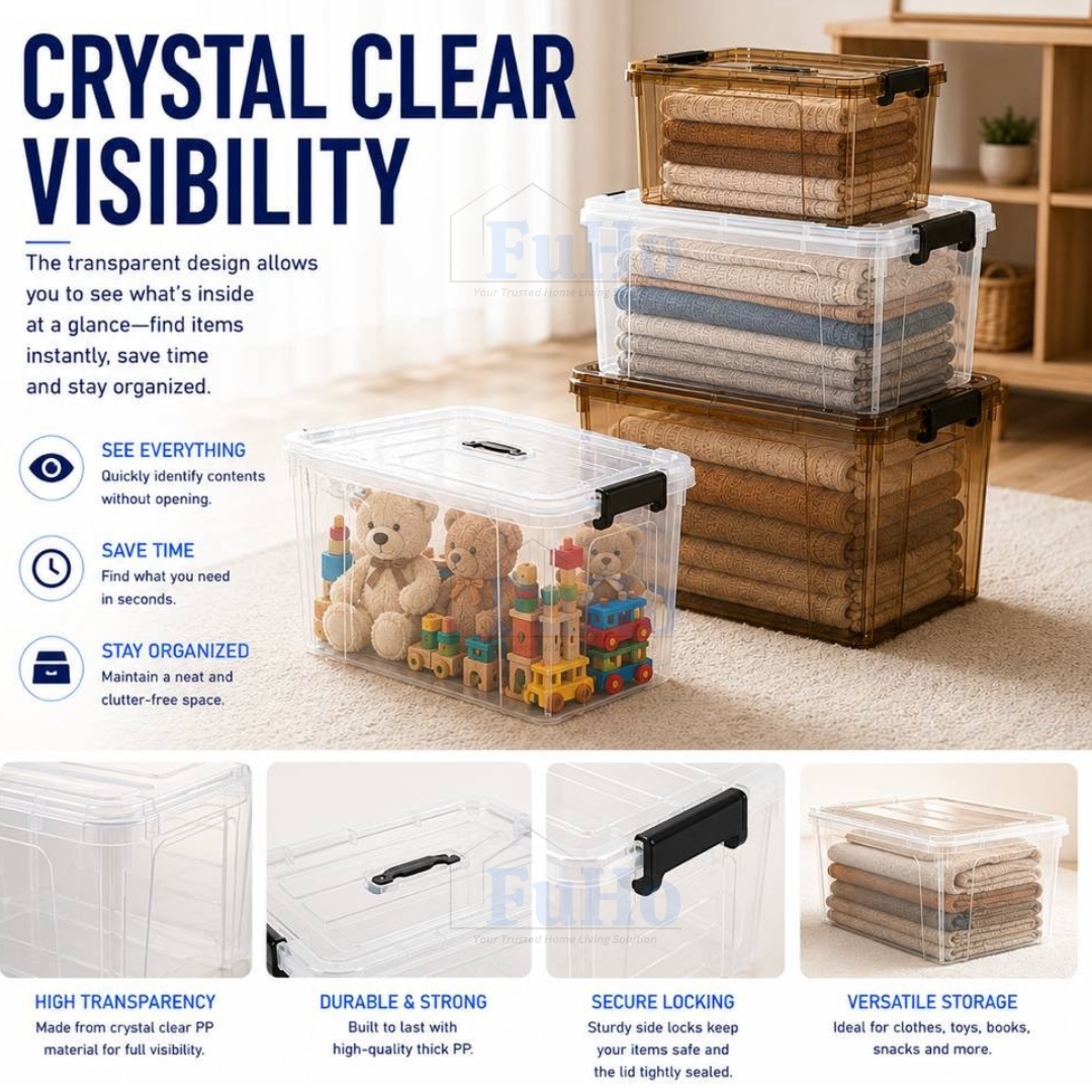 🔥(LOWEST PRICE) Fuho Transparent Storage Box | Plastic Container | Stackable Box (HL001)
