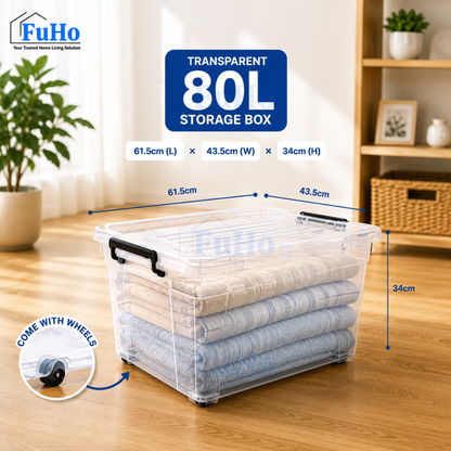 Fuho Transparent Storage Box With Wheel | Plastic Container | Stackable Box | Storage Box (HL0005)