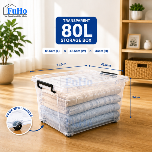 Fuho Transparent Storage Box With Wheel | Plastic Container | Stackable Box | Storage Box (HL0005)