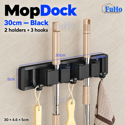 Fuho MopDock Wall-Mounted Broom & Mop Holder (2, 4 or 6 Slots)