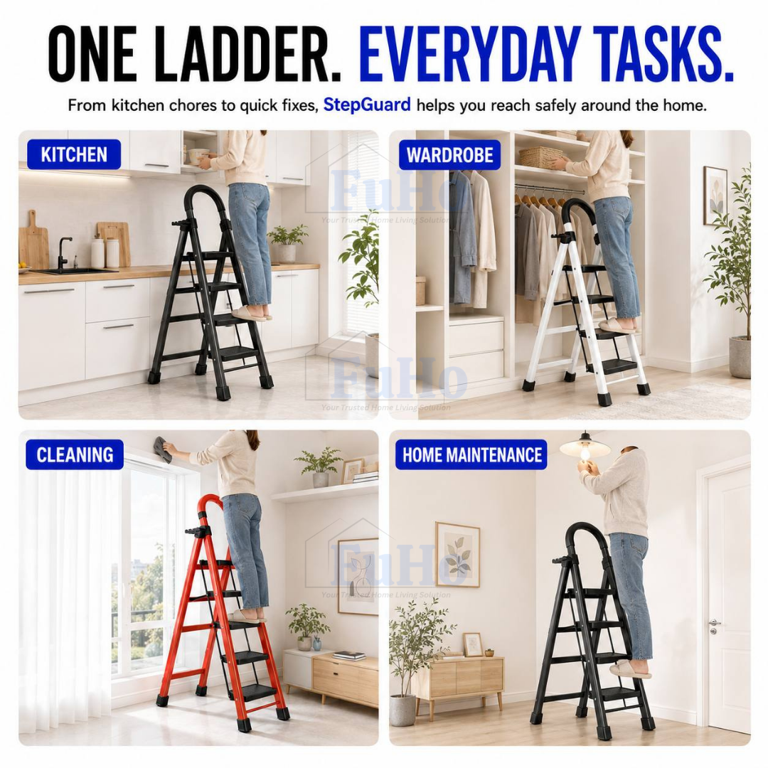 Fuho StepGuard Foldable Step Ladder with Handrail (3, 4, 5 Steps)