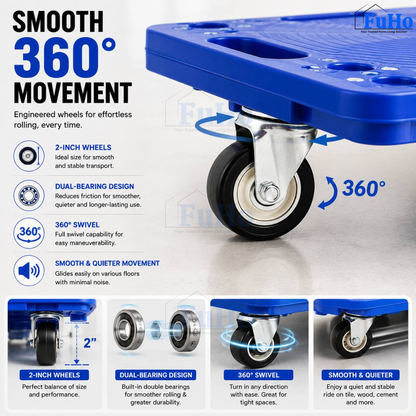 Fuho Industrial Lightweight Flat Trolley (Black, Blue)