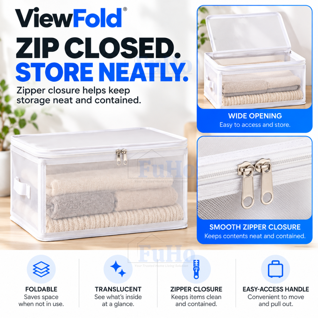 Fuho ViewFold Linen Storage Box with Handles, Foldable (6.7L to 47L)