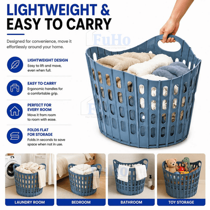 Fuho Collapsible Laundry Basket, Space-Saving
