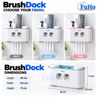 Fuho x Ecoco BrushDock Toothbrush Holder & Toothpaste Dispenser (3 Colours)