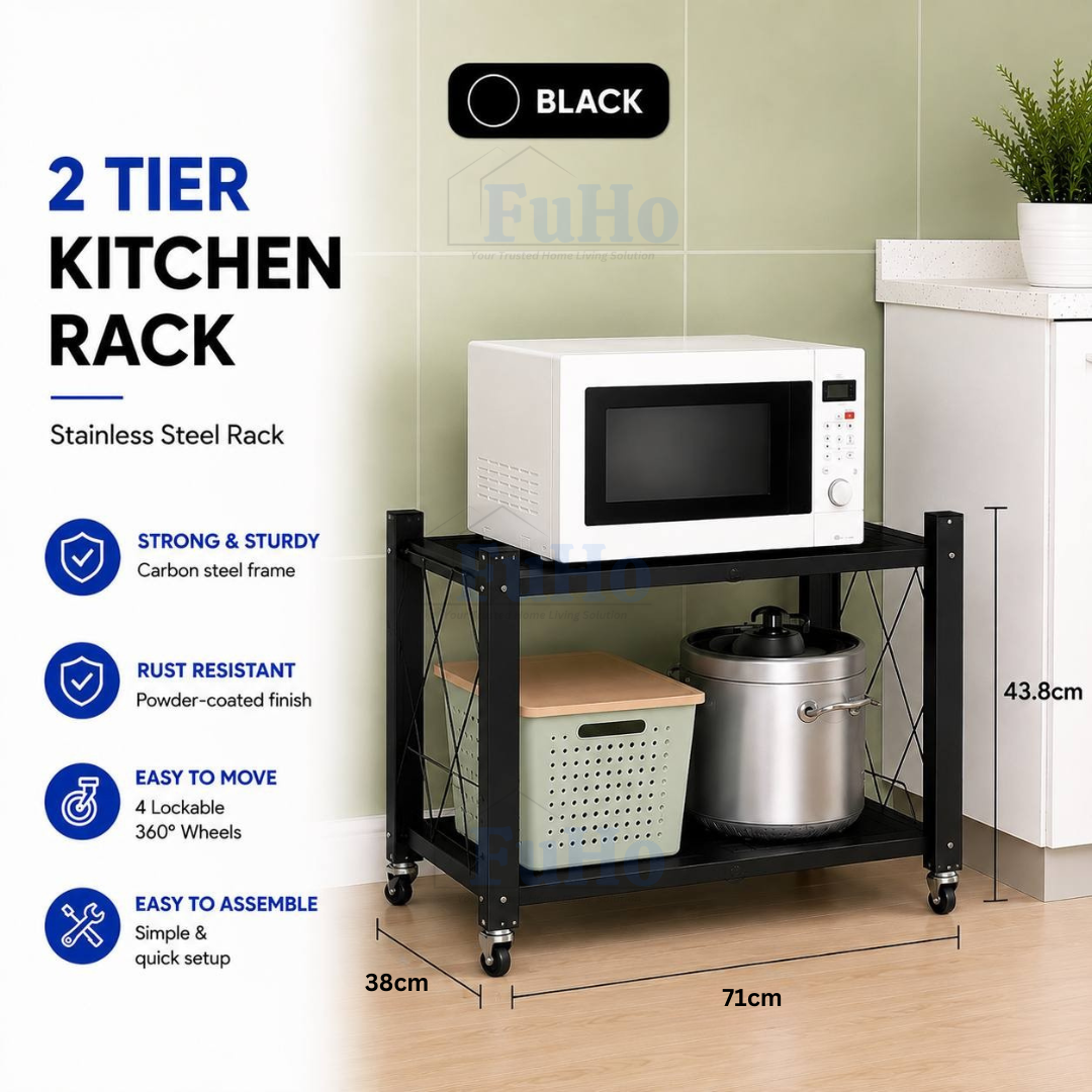 🇸🇬READY STOCK🇸🇬 FuHo Foldable Kitchen Storage Rack With Wheels | Kitchen Shelves | Kitchen Cabinet (KIT0062)