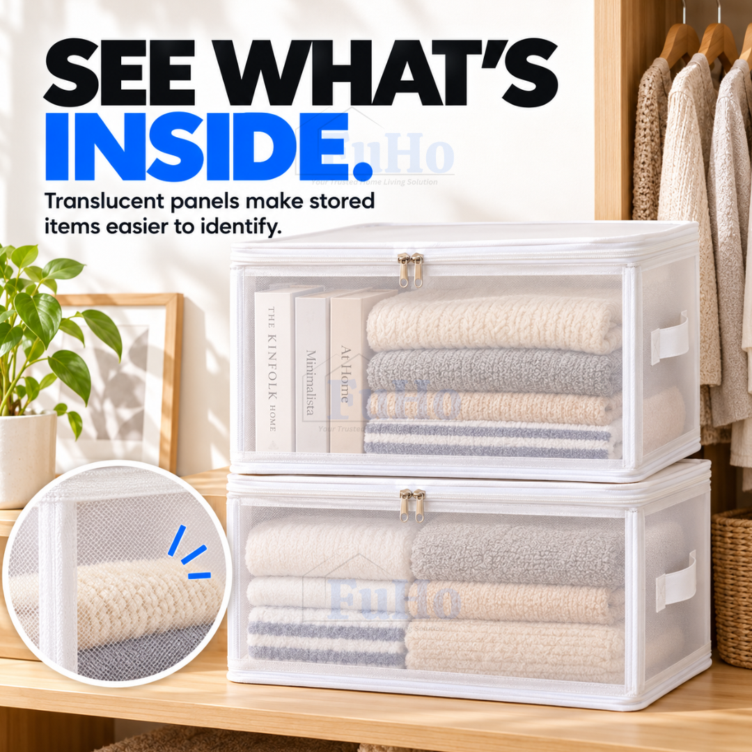 Fuho ViewFold Linen Storage Box with Handles, Foldable (6.7L to 47L)