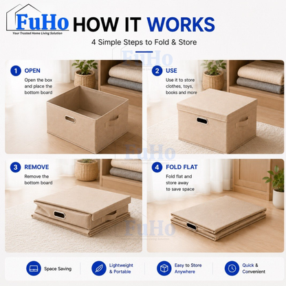 🇸🇬READY STOCK🇸🇬 FuHo Foldable Cotton Linen Storage Box | Storage Box | Collapsible Storage Box | (HL0257)