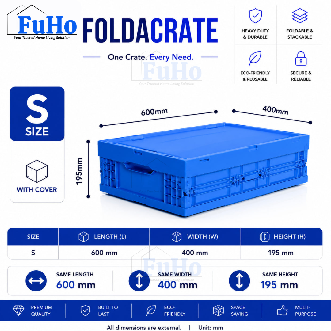 🇸🇬READY STOCK🇸🇬 FuHo Heavy Duty Collapsible Stackable Box | Industrial Box | Warehouse Box | Blue Crate (IND0001)