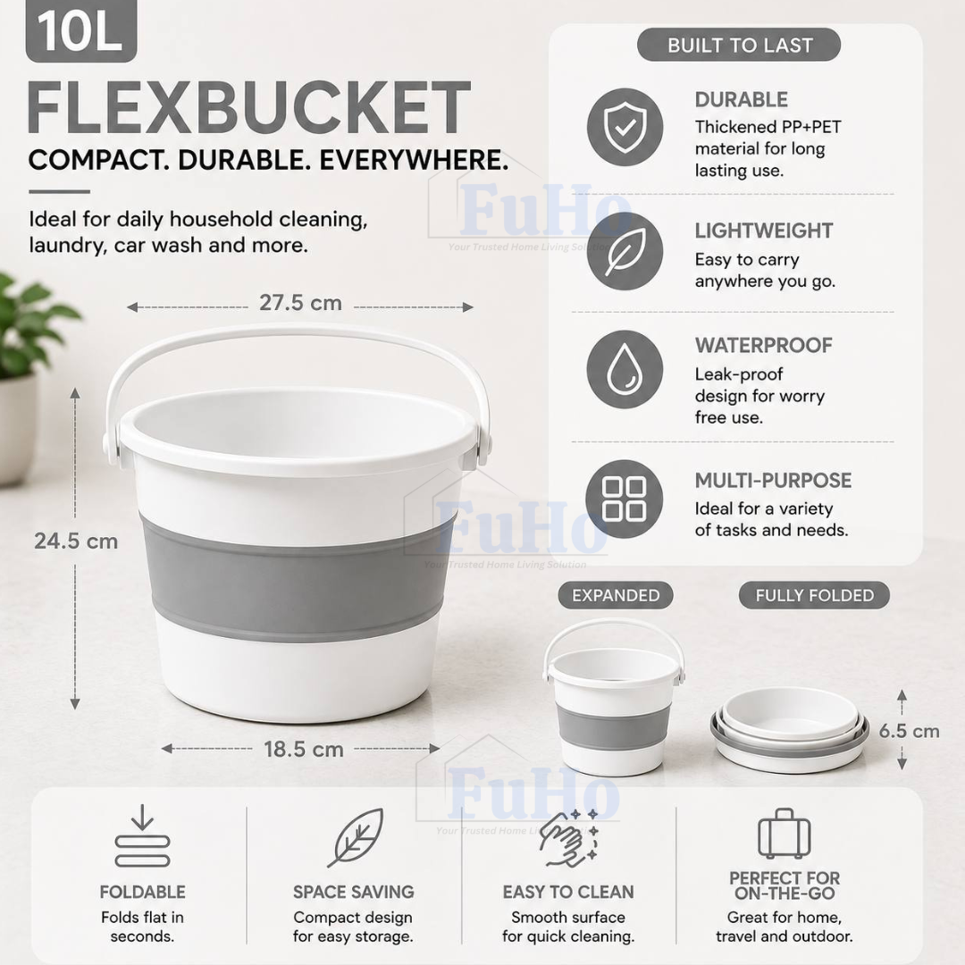 🇸🇬READY STOCK🇸🇬 Fuho Collapsible Bucket | Collapsible Pail | Portable Foldable Bucket Water Pail | Car Wash (HL0165)
