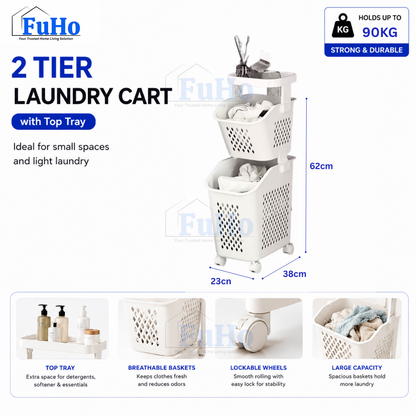 FuHo SortPro Laundry Cart | Collapsible Storage Trolley | Clothes Rack | Clothes Trolley | Laundry Basket (TL0055)