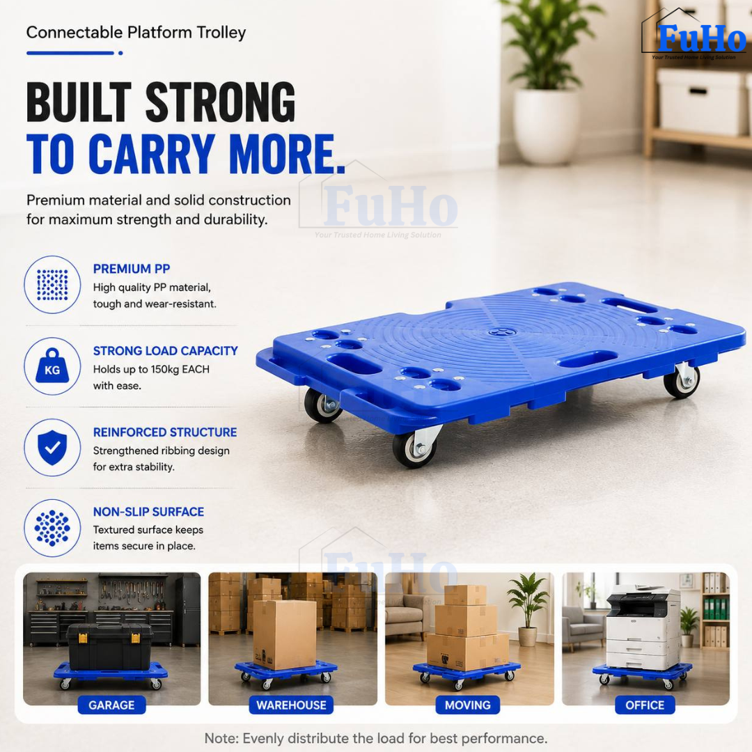 Fuho Industrial Lightweight Flat Trolley (Black, Blue)