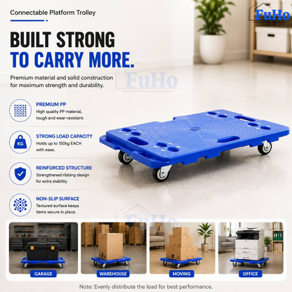 Fuho Industrial Lightweight Flat Trolley (Black, Blue)