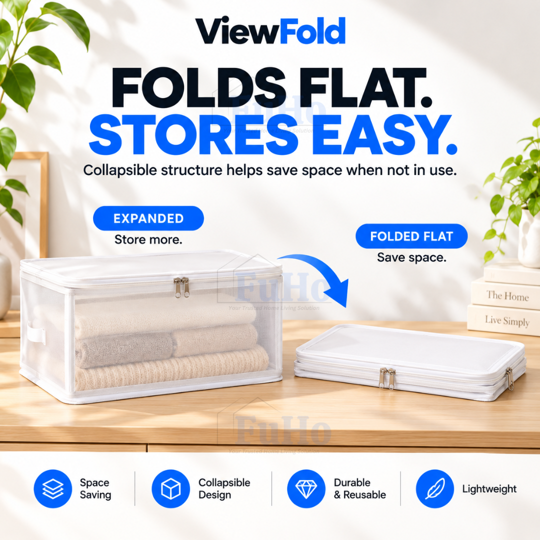 Fuho ViewFold Linen Storage Box with Handles, Foldable (6.7L to 47L)