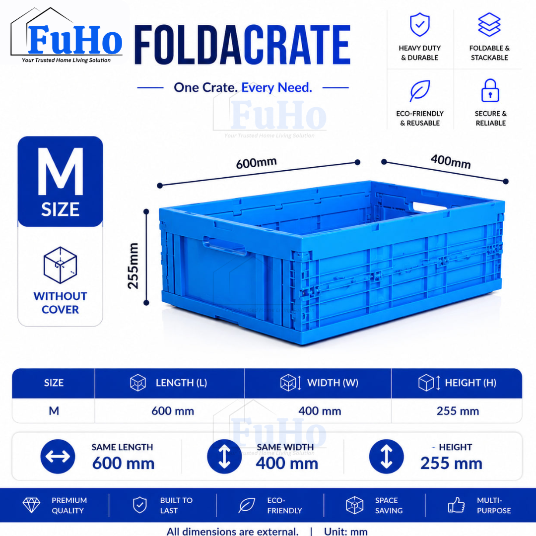 🇸🇬READY STOCK🇸🇬 FuHo Heavy Duty Collapsible Stackable Box | Industrial Box | Warehouse Box | Blue Crate (IND0001)
