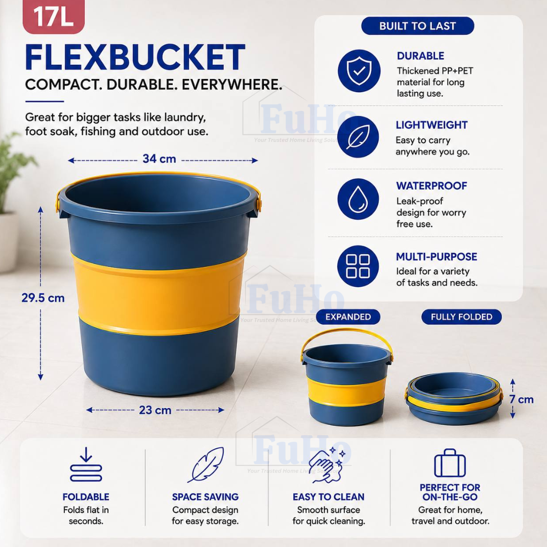 🇸🇬READY STOCK🇸🇬 Fuho Collapsible Bucket | Collapsible Pail | Portable Foldable Bucket Water Pail | Car Wash (HL0165)