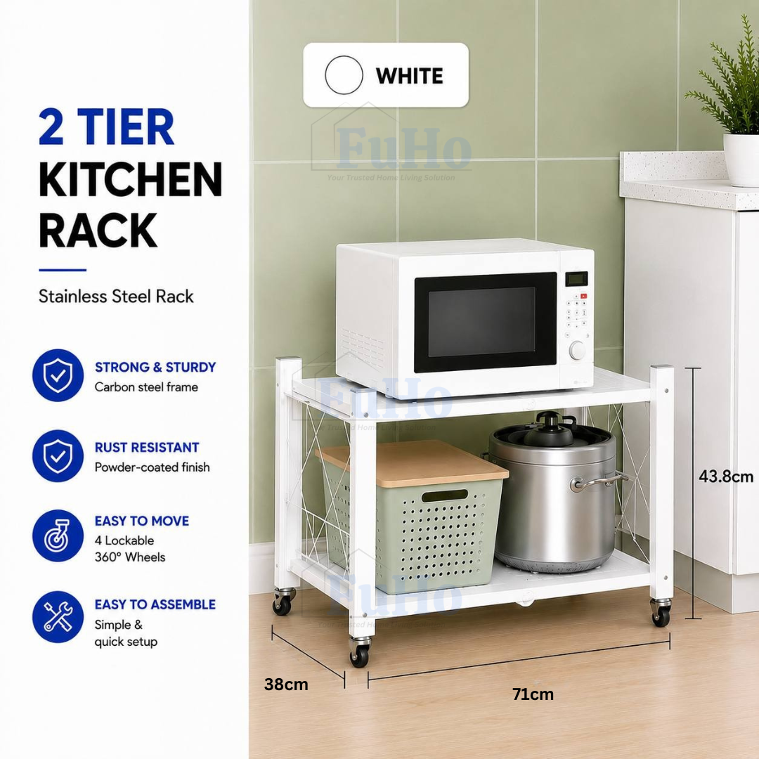 🇸🇬READY STOCK🇸🇬 FuHo Foldable Kitchen Storage Rack With Wheels | Kitchen Shelves | Kitchen Cabinet (KIT0062)