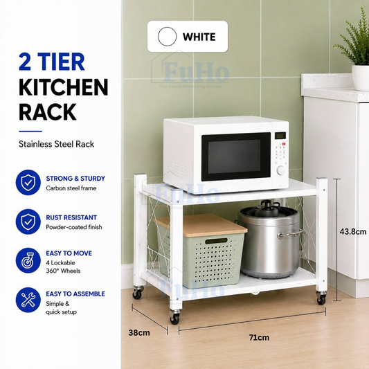 🇸🇬READY STOCK🇸🇬 FuHo Foldable Kitchen Storage Rack With Wheels | Kitchen Shelves | Kitchen Cabinet (KIT0062)
