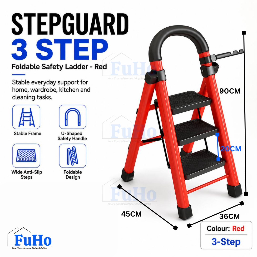 Fuho StepGuard Foldable Step Ladder with Handrail (3, 4, 5 Steps)