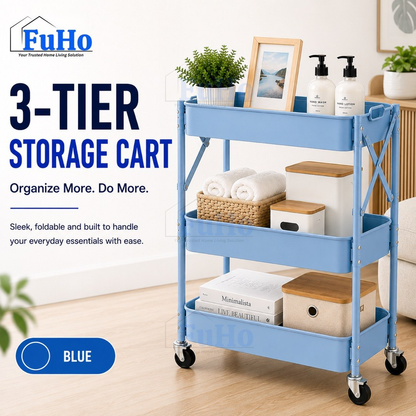 🇸🇬READY STOCK🇸🇬 FuHo Kitchen Foldable Storage Trolley Rack | 3 Level Storage Trolley | Kitchen Racks (HL0225)