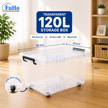 Fuho Transparent Storage Box With Wheel | Plastic Container | Stackable Box | Storage Box (HL0005)